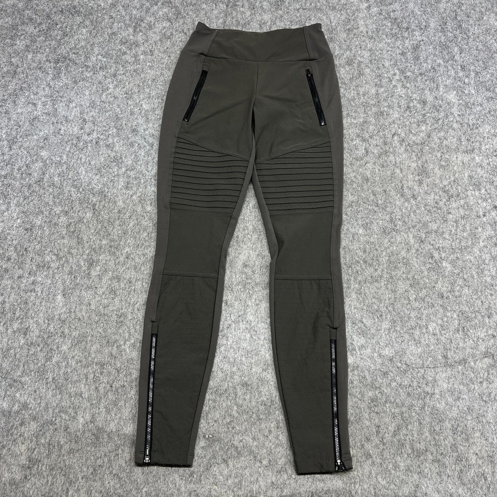 Athleta Leggings Womens 2 Green Gray Headlands Hybrid Moto Tight Zip Pockets